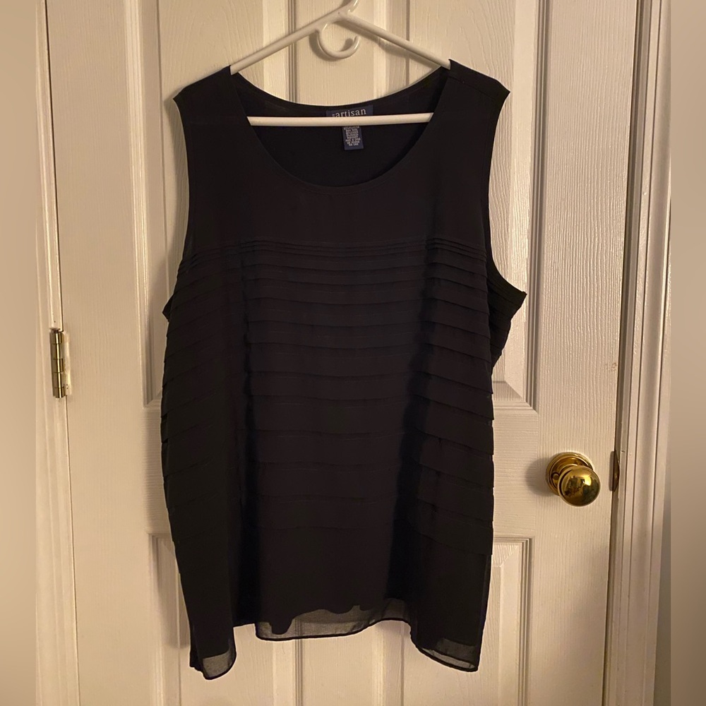 BY ARTISAN Black Sleeveless Top with Sheer Black Overlays Size 2X